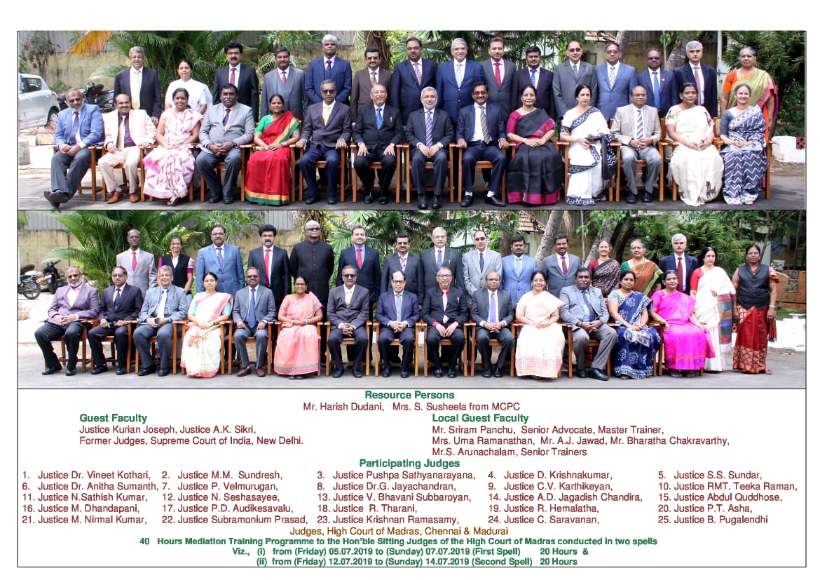 40 Hours Mediation Training Programme to the Hon’ble Sitting Judges of the High Court of Madras